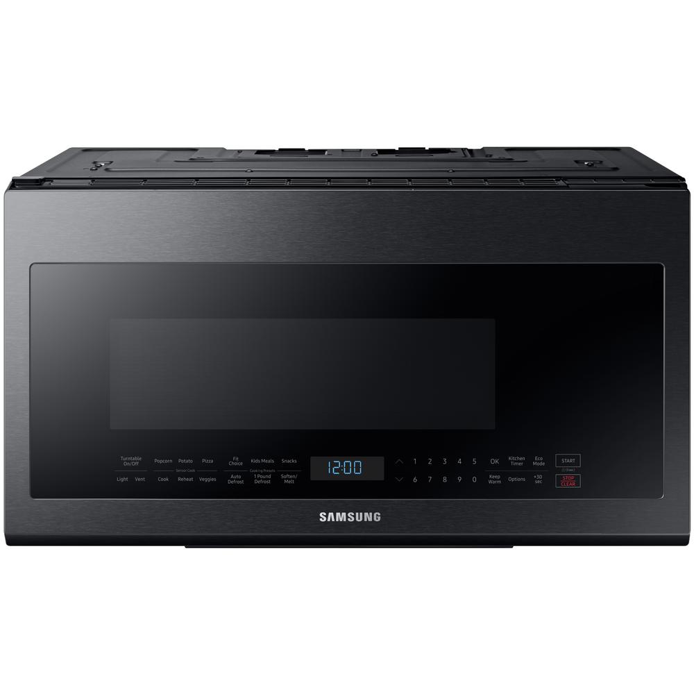 Samsung 30 in. 2.1 cu. ft. Over the Range Microwave in Fingerprint  Resistant Black Stainless ME21M706BAG – Peters Appliances and More